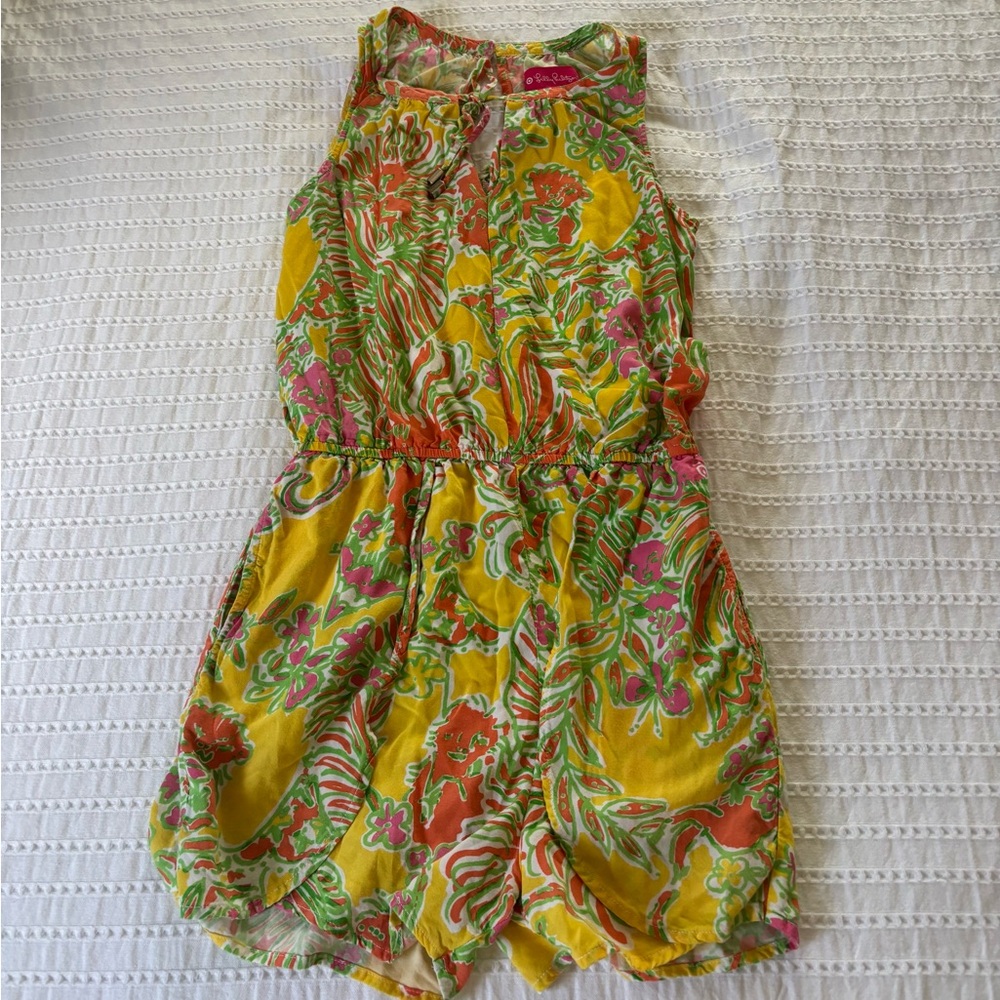 Lilly Pulitzer Yellow Floral Romper Pink & Green Size XS